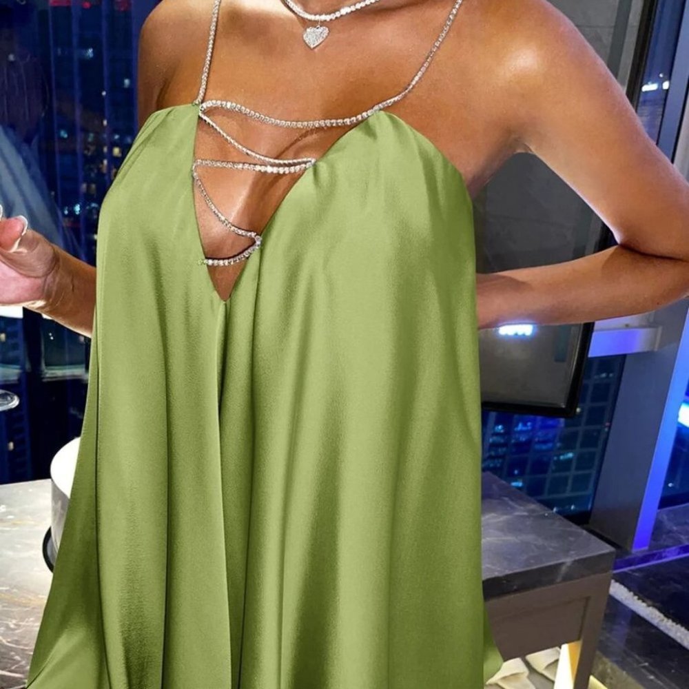Rhinestone Strap Cami Mini Dress green - Picture 3 of 6